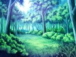  bush day divine_heart_makina foliage forest game_asset grass green_theme landscape nature no_humans non-web_source official_art outdoors painting_(medium) path plant scenery self-datamine sky sunlight traditional_media tree visual_novel_cg 