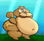  belly big_belly big_butt breasts butt cleavage clothed clothing female hands_behind_head lluxury mammal navel nickelodeon one_eye_closed open_mouth overweight rodent sandy_cheeks smile spongebob_squarepants squirrel teeth thick_thighs wink 