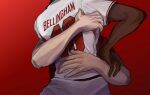  2026_fifa_world_cup 2boys back commentary dark-skinned_male dark_skin english_national_soccer_team_uniform erling_haaland highres hug jude_bellingham luzxxiii male_focus multiple_boys real_life shirt short_hair soccer_uniform sportswear t-shirt world_cup yaoi 