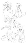  2girls absurdres ahoge ahoge_wag blush chinese_text cho_kaguya-hime! closed_mouth expressive_hair ezbottt female_masturbation flat_chest greyscale highres kaguya_(cho_kaguya-hime!) masturbation monochrome multiple_girls pussy_juice sakayori_iroha tissue translation_request white_background yuri 