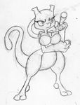  2_toes 3_fingers anthro breasts female hi_res legendary_pok&eacute;mon mammal mewtwo monochrome nintendo pok&eacute;mon praiz semi-anthro simple_background sketch solo toes video_games white_background 