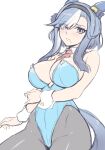  1girl admire_groove_(umamusume) animal_ears aqua_leotard black_pantyhose blue_hair breasts commentary_request cowboy_shot detached_collar highleg highleg_leotard highres horse_ears horse_girl horse_tail leotard mole mole_under_mouth multicolored_hair necktie nontraditional_playboy_bunny pantyhose pataneet purple_eyes red_necktie short_hair_with_long_locks sidelocks solo streaked_hair tail umamusume white_hair white_streaks wrist_cuffs 