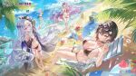  1other 4girls ace_(playing_card) ace_of_diamonds ahoge amase_chihiro amase_chihiro_(dazzling_refraction) auro_drm ball bare_arms bare_shoulders beach beach_towel beachball bikini black_bikini black_choker black_hair breasts bucket card chipy choker cleavage closed_mouth commentary_request copyright_name cup day diamond_(shape) drinking_glass eyewear_on_head fishing_rod flower food hair_flower hair_ornament halterneck highres holding holding_card holding_cup holding_fishing_rod holding_food holding_popsicle holding_surfboard hurricane_glass ice_bucket kirima_ruka kirima_ruka_(sunscreen_strategy) large_breasts layered_bikini lilith_(poker_fate) lilith_(shallow_twilight)_(poker_fate) long_hair looking_at_viewer medium_hair minifridge multi-strapped_bikini_top multiple_girls navel official_alternate_costume official_art okada_sayaka_(heartfelt_summer)_(poker_fate) okada_sayaka_(poker_fate) one_eye_closed outdoors palm_tree playing_card poker_fate popsicle purple_eyes purple_hair red_eyes red_hair sand_castle sand_sculpture sarong second-party_source sitting small_breasts smile stomach string_bikini sunglasses surfboard swimsuit thigh_strap thighs towel tree very_long_hair wet white_bikini white_hair white_sarong 