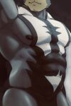  1boy abs armpits bara biceps closed_mouth eyes_out_of_frame grey_fur hakuten0141 head_out_of_frame highres muscular muscular_male nipples no_humans pectorals pokemon pokemon_(creature) solo urshifu 