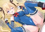 1boy 1girl bare_shoulders beach black_bow black_ribbon black_shoes blonde_hair blue_eyes blue_leotard blue_thighhighs blush bow bowtie breasts censored clenched_hands clothing_aside commentary_request commission day dead_or_alive dutch_angle erection feet_out_of_frame frilled_leotard frilled_thighhighs frills furrowed_brow gloves groin hair_between_eyes hair_bow hair_ornament hair_ribbon hair_spread_out hands_up hetero highleg highleg_leotard highres hiiragisensei impossible_clothes impossible_leotard leotard leotard_aside long_hair looking_at_viewer lying m_legs marie_rose marie_rose_(devilish_servant_against_the_splashing_waves) medium_breasts missionary mosaic_censoring motion_lines multicolored_gloves on_back one_eye_closed open_mouth outdoors penis red_bow red_bowtie ribbon sex shoes sidelocks skeb_commission solo_focus spread_legs thighhighs thighs twintails vaginal variant_set very_long_hair w_arms x_hair_ornament 