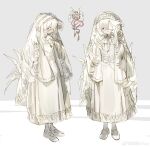  1girl absurdres ascot blue_eyes child chinese_commentary closed_mouth collared_shirt colored_eyelashes commentary_request double-parted_bangs dress_shirt eyepatch fluffy_hair full_body gem hair_between_eyes head_tilt high_collar highres key keyring lace_veil long_hair long_skirt long_veil looking_at_viewer multiple_views multiple_wings original pale_skin pearl shirt shoes sidelocks skirt sleeves_past_wrists smile socks solo standing tareme veil very_long_hair vest vihua6 waistcoat watermark weibo_username weibo_watermark white_ascot white_eyelashes white_hair white_shoes white_skirt white_socks white_veil white_vest white_wings wide_sleeves wing_collar wings 