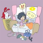  ! !! 1girl bag barefoot bed being_late black_eyes black_hair black_socks blush_stickers cellphone chibi clock comedic_sweatdrop commentary_request curtains day grey_sailor_collar grey_skirt heart heart_print holding indoors kabiinyo_(kab) on_bed open_mouth original pajamas phone pillow pink_pajamas pink_shirt pink_shorts pleated_skirt print_pajamas print_shirt print_shorts sailor_collar school_bag school_uniform serafuku shirt short_hair shorts sitting skirt socks solo spoken_exclamation_mark sun sweatdrop unworn_shirt unworn_skirt unworn_socks wariza wavy_mouth white_shirt window 