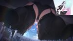  1girl absurdres ass ass_focus black_dress black_gloves black_panties black_survival black_thighhighs blue_hair blue_sky chiara_(black_survival) city closed_eyes cloud cloudy_sky commentary commission day dress english_commentary eternal_return:_black_survival feet from_behind from_below garter_straps giant giantess gloves gradient_hair highres huge_ass kneeling light_rays mark_under_eye multicolored_hair multiple_views no_shoes nun outdoors panties parted_lips pink_hair praying sky solo thighhighs two-tone_dress uboatchi underwear white_dress zettai_ryouiki 