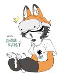  1boy 2026 animal_ear_fluff bifuteki_(bi_futeki) black_hair body_fur commentary_request controller dated fang fox_boy furry furry_male game_controller head-mounted_display highres holding holding_controller holding_game_controller male_focus orange_fur orange_hair original shirt short_hair simple_background solo upper_body white_background white_shirt 