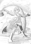  absurdres ascot full_body gloves greyscale hat high_heels highres holding holding_unworn_clothes holding_unworn_hat kokkimusume long_hair looking_at_viewer monochrome monocle normalenfant outstretched_arms parody personification ringed_eyes sharp_teeth standing suit teeth the_rhodes_colossus top_hat twintails united_kingdom_(ppfjvdjudk54073) unworn_hat unworn_headwear 