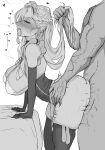  1boy 1girl absurdres ass_ripple azur_lane bed belfast_(azur_lane) bikini blush braid breasts clothed_female_nude_male commentary_request condom condom_in_mouth corset elbow_gloves from_behind gloves grabbing_another's_hair greyscale hands_on_bed heavy_breathing hetero highres holding_another's_hair large_breasts long_hair maid_headdress monochrome mouth_hold nude sex sex_from_behind shikosapi standing_doggystyle swimsuit tally thighhighs used_condom white_hair 