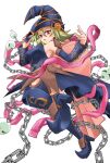  1girl :o absurdres blonde_hair blue_boots blue_dress blue_hat boots breasts cellphone chain commentary_request detached_sleeves dress duel_monster gagaga_girl hair_between_eyes hat highres holding holding_phone large_breasts long_sleeves looking_at_viewer medium_hair okajiiman open_mouth phone pointy_boots red_eyes skull sleeveless sleeveless_dress smartphone solo thigh_boots white_background yu-gi-oh! 
