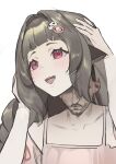  1boy 2026_fifa_world_cup animal_ears bailandsnq beard blunt_bangs blush brown_hair closed_mouth commentary disguise dress estelle_(vtuber) facial_hair highres indie_virtual_youtuber lionel_messi long_hair open_mouth pink_dress pink_eyes real_life removing_disguise sheep_ears short_hair simple_background smile white_background world_cup 