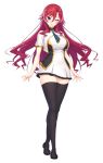  1girl aqua_eyes black_thighhighs blue_eyes blue_necktie blush breasts clenched_teeth dress full_body game_asset gold_trim hair_between_eyes highres large_breasts large_variant_set loafers long_hair looking_at_viewer necktie non-web_source official_art one_eye_closed red_hair satou_takumi school_uniform self-datamine sephilia_grandeel shinsou_kenki_arch_saver shoes short_dress short_sleeves simple_background smile solo standing tachi-e teeth thighhighs transparent_background variant_set wince zettai_ryouiki 