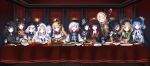  6+girls absurdres ahoge aiguillette animal_ear_headphones animal_ears arm_tattoo armband bandaid bandaid_on_face bare_shoulders belt beret bib_collar bird_hat_ornament black_bow black_bowtie black_capelet black_choker black_coat black_dress black_flower black_gloves black_hair black_hat black_hood black_ribbon black_rose black_shirt blonde_hair blue_eyes blue_hair blue_hairband blue_necktie bonnet bow bow_flower bowtie braid braided_hair_rings candle capelet cat_ear_headphones cat_ears cellphone choker closed_mouth coat collared_coat collared_dress collared_shirt colored_inner_hair colored_tips commentary_request contrast_collar cross cross_earrings cross_ornament crown cup curtained_hair deerstalker diamond_hair_ornament dress earrings epaulettes everyone eyeball_hair_ornament fake_animal_ears fishnet_sleeves fishnets flower flower-trimmed_sleeves food frilled_capelet frilled_choker frilled_dress frilled_hairband frilled_sleeves frills glass gloves goggles goggles_on_headwear gradient_hair green_bonnet green_eyes grey_eyes grey_hair hair_bow hair_flower hair_ornament hair_over_one_eye hair_ribbon hair_rings hairband hasumi_leia hat hat_bow hat_flower hat_ribbon headphones heterochromia high_collar highres hikami_meruru holding holding_cup holding_phone housho_margo jacket jacket_partially_removed jasei jewelry jogasaki_noah kurobe_nanoka lolita_hairband long_hair long_sleeves long_table mahou_shoujo_no_majo_saiban mini_crown mole mole_under_eye multi-tied_hair multicolored_hair multiple_girls natsume_an-an neck_ribbon necktie nikaido_hiro off-shoulder_dress off_shoulder open_mouth orange_eyes orange_streaks phone pink_hair plaid_clothes plaid_necktie polka_dot polka_dot_bow priestess purple_eyes red_armband red_eyes red_flower red_hair red_necktie ribbon rose saeki_miria sakuraba_ema sawatari_coco shirt shito_alisa short_hair side_capelet sleeveless sleeveless_coat smartphone smile streaked_hair table tachibana_sherry tattoo the_last_supper tono_hanna top_hat twintails veil vest white_dress white_flower white_gloves white_hair white_ribbon white_rose white_shirt white_sleeves white_veil wide_sleeves x_hair_ornament yellow_eyes yellow_flower yellow_rose 