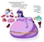  anthro anthrofied belly big_belly breasts butt cleavage clothed clothing cuprumrus dialogue duo english_text equine female food friendship_is_magic hand_on_stomach horn horse hyper hyper_belly mammal my_little_pony nipples pony princess_celestia_(mlp) purple_skin stuffing text twilight_sparkle_(mlp) weight_gain white_skin 
