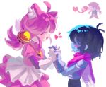  >_< 1other 2girls ahoge animal_ear_fluff animal_ears ankle_boots apron armlet bell bell_ear_ornament bell_earrings blush boots cape cat_ears cat_girl collar commentary covering_another's_mouth deltarune dress earrings embarrassed fang floating_clothes frilled_apron frilled_dress frilled_skirt frills gagged gloves grey_gloves hair_bell hair_between_eyes hair_ornament hand_gagged hand_on_another's_mouth hand_over_another's_mouth hands_up happy heart heart_locket highres holding_hands jewelry knight kris_(dark_world)_(deltarune) kris_(deltarune) light_blush long_hair looking_at_another mad_mew_mew magical_girl multiple_girls open_hand open_mouth other_with_female pink_cape pink_dress pink_hair puffy_short_sleeves puffy_sleeves red_soul_(utdr) short_sleeves shoulder_pads simple_background skirt smile solo soul_(character)_(deltarune) soul_(utdr) spandex spiked_armlet spiked_collar spikes spoken_heart spotlight standing standing_on_one_leg stitches susie_(dark_world)_(deltarune) susie_(deltarune) sweat sweatdrop tutu twomeal272 utdr_(toby_fox) wavy_mouth white_apron white_boots white_gloves 