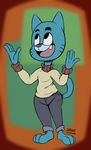  2016 cartoon_network cat clothed clothing digital_media_(artwork) feline gumball_watterson happy male mammal megadrivesonic open_mouth pants smile solo teeth the_amazing_world_of_gumball 
