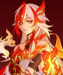  1girl absurdres bright_pupils chinese_commentary commentary_request fu_hua fu_hua_(fenghuang_of_vicissitude) highres honkai_(series) honkai_impact_3rd long_hair multicolored_hair nanguatudou_dunpaigu red_background red_hair solo streaked_hair two-tone_hair upper_body white_hair 