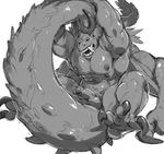 anthro balls black_sclera claws dragon erection fangs horn jacketbear male monochrome nude penis simple_background solo white_background wings 