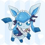  apple_rainy blue_eyes blue_theme blush closed_mouth clothed_pokemon commentary_request glaceon glaceon_(tea_party) heart maid_headdress no_humans pokemon pokemon_(creature) pokemon_focus pokemon_unite sidelocks smile solo 