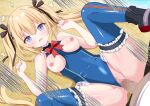  1boy 1girl bare_shoulders beach black_bow black_ribbon black_shoes blonde_hair blue_eyes blue_leotard blue_thighhighs blush bow bowtie breasts breasts_out censored clenched_hands clothing_aside commentary_request commission day dead_or_alive dutch_angle erection feet_out_of_frame frilled_leotard frilled_thighhighs frills furrowed_brow gloves groin hair_between_eyes hair_bow hair_ornament hair_ribbon hair_spread_out hands_up hetero highleg highleg_leotard highres hiiragisensei impossible_clothes impossible_leotard leotard leotard_aside long_hair looking_at_viewer lying m_legs marie_rose marie_rose_(devilish_servant_against_the_splashing_waves) medium_breasts missionary mosaic_censoring motion_lines multicolored_gloves nipples on_back open_mouth outdoors penis red_bow red_bowtie ribbon sex shoes sidelocks skeb_commission solo_focus spread_legs thighhighs thighs twintails twitching vaginal variant_set very_long_hair w_arms x_hair_ornament 