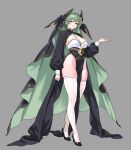  1girl between_breasts black_veil blush breasts clerical_collar closed_mouth commentary_request dress green_hair green_veil head_wings highres humanization joanne_(trickcal) korean_commentary large_breasts long_sleeves mr_tangsuyuk nun pelvic_curtain red_eyes smile solo strap_between_breasts thighhighs torn_clothes torn_veil trickcal two-sided_fabric two-sided_veil veil white_thighhighs wings 