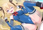  1boy 1girl bare_shoulders beach black_bow black_ribbon black_shoes blonde_hair blue_eyes blue_leotard blue_thighhighs blush bow bowtie breasts censored clenched_hands clothing_aside commentary_request commission day dead_or_alive dutch_angle erection feet_out_of_frame frilled_leotard frilled_thighhighs frills furrowed_brow gloves groin hair_between_eyes hair_bow hair_ornament hair_ribbon hair_spread_out hands_up hetero highleg highleg_leotard highres hiiragisensei impossible_clothes impossible_leotard leotard leotard_aside long_hair looking_at_viewer lying m_legs marie_rose marie_rose_(devilish_servant_against_the_splashing_waves) medium_breasts missionary mosaic_censoring motion_lines multicolored_gloves on_back one_eye_closed open_mouth outdoors penis red_bow red_bowtie ribbon sex shoes sidelocks skeb_commission solo_focus spread_legs thighhighs thighs twintails vaginal variant_set very_long_hair w_arms wavy_mouth x_hair_ornament 
