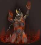  anthro baphomet breasts demon herm horn intersex invalid_tag invisible_wall kneeling magic nude penis smile totallynotasergal 