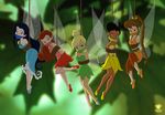  bdsm bigtyme black_hair blue_eyes blue_hair bondage bound brown_eyes brown_hair disney disney_fairies fawn_(disney) forest hair iridessa not_furry peter_pan red_hair rosetta silvermist tinkerbell tree 