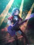 1girl 5-string_bass_guitar absurdres bang_dream! bang_dream!_it's_mygo!!!!! bang_dream!_our_notes bass_guitar black_boots black_gloves black_pants black_vest blue_eyes boots capelet chair closed_mouth commentary_request earrings extended_range_bass_guitar gloves grey_hair guitar_strap highres holding holding_bass_guitar holding_instrument instrument jewelry long_hair official_art pants red_capelet schecter_guitar shirt solo stage_lights thigh_boots timoris_(bang_dream!) two-tone_pants vest white_pants white_shirt yahata_umiri 