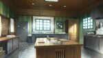  bowl bulletin_board cabinet ceiling_light counter cutting_board day frying_pan game_asset glowing_windows indoors karakara_(game) katou_taira kitchen kitchen_hood kitchen_knife knife no_humans official_art plate self-datamine sink sunlight table wallpaper_(object) window wooden_ceiling wooden_table 