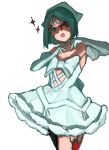  1girl alien_stage bandana bob_cut bow chest_bow commentary cowboy_shot dress dress_bow elbow_gloves four-finger_heart_hands gloves heart heart_hands highres open_mouth short_hair solo strapless strapless_dress sua_(alien_stage) sua_(zombie_stage) white_background white_bandana white_bow white_dress white_gloves y_usa09 zombie_stage 