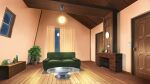  coffee_table couch curtains door drawer fireplace game_asset hanging_light indoors karakara_(game) katou_taira moon night no_humans official_art plant potted_plant self-datamine table window wooden_ceiling 