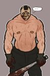 1boy dreadedcircuit friday_the_13th hockey_mask jason_voorhees male_focus mask muscular muscular_male nipples self-upload solo topless_male 