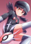  1girl absurdres belt black_dress black_hair black_hat breasts brown_eyes clenched_hand commentary_request commission dress earrings gloves grey_belt grey_gloves grey_thighhighs grin hat highres jewelry kris_(pokemon) large_variant_set long_hair looking_at_viewer maho_(corotonton5150) motion_blur panties pixiv_commission poke_ball poke_ball_(basic) pokemon pokemon_adventures shiny_skin small_breasts smile solo star_(symbol) star_earrings team_rocket team_rocket_uniform teeth thighhighs thighs twintails underwear variant_set white_panties 