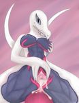  breasts cum cum_inside female looking_at_viewer muscular nintendo pok&eacute;mon pussy salazzle shiny_pok&eacute;mon simple_background spreading the_diamond_mid video_games 