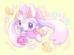  1other animal_ears baby baby_bottle bottle chibi chibi_only chibikemo commentary_request commission extra_arms furry hat highres holding holding_bottle looking_at_viewer mob_cap onesie original other_focus pacifier pajamas pastel_colors pawpads pink_hat pink_pajamas red_eyes rubber_duck skeb_commission solo tail translation_request uyutan yellow_background yume_kawaii 