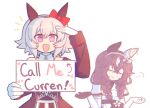  2girls animal_ears asymmetrical_gloves bare_shoulders black_hairband blush bow braid braided_sidelocks breasts brown_hair closed_eyes closed_mouth coat commentary curren_bouquetd'or_(racing)_(umamusume) curren_bouquetd'or_(umamusume) curren_chan_(fille_eclair)_(umamusume) curren_chan_(umamusume) dress ear_bow ear_covers elbow_gloves english_commentary gloves grey_hair hair_between_eyes hair_ornament hairband highres holding holding_sign horse_ears horse_girl long_hair long_sleeves looking_at_viewer low_twin_braids mismatched_ear_covers mismatched_gloves multicolored_hair multiple_girls off-shoulder_coat off-shoulder_dress off-shoulder_jacket off_shoulder open_mouth pipiikki puff_of_air purple_eyes red_bow short_hair shrugging sidelocks sign smile streaked_hair striped_clothes striped_dress twin_braids umamusume vertical-striped_clothes vertical-striped_dress very_long_braid white_gloves white_streaks 