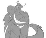  &lt;3 anthro big_breasts boxgoat bra breasts clothing dragon female greyscale horn huge_breasts looking_at_viewer monochrome overweight overweight_female smile solo standing underwear 