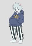  anthro bear bluechubbywolf bottomwear clothing echo_(calahootheyeen) fur hair hi_res hoodie male mammal overweight overweight_anthro overweight_male pants pattern_bottomwear pattern_clothing pattern_pants polar_bear solo striped_bottomwear striped_clothing striped_pants stripes topwear ursine white_body white_fur white_hair 