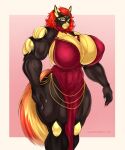 absurd_res anthro big_breasts big_muscles breasts canid canine canis clothing dress female herm hi_res huge_breasts huge_muscles hyper hyper_breasts intersex lavochnica mammal muscular muscular_female solo wide_hips wolf