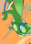  alternate_color artist_name bright_pupils claws closed_mouth commentary_request flygon highres looking_down no_humans ora_(oraora_oekaki) orange_background pokemon pokemon_(creature) shiny_pokemon solo 