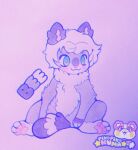 2024 :3 ambiguous_gender bee_the_cat blue_eyes blush character_name colored_pencil_(artwork) domestic_cat english_text feet felid feline felis feral fur grey_body grey_fur hair hi_res mammal markings nonbinary_(lore) pawpads paws pekopekokuma purple_theme quadruped short_hair simple_background sitting solo tail text traditional_media_(artwork) watermark white_hair