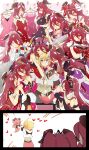  1boy 6+girls :3 ? ahoge arm_hug black_dress black_horns blonde_hair blush breasts bridal_veil cleavage closed_eyes closed_mouth creature dragalia_lost dragon dragon_girl dragon_horns dragon_tail dress euden green_eyes heart highres horns large_breasts long_hair looking_at_another multiple_girls multiple_persona mym_(dragalia_lost) official_alternate_costume orange_eyes red_dress red_hair short_hair simple_background sitting strapless strapless_dress sweatdrop tail veil very_long_hair wedding_dress white_background xiafei97 