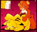  c0sm0 care_bears crossover pikachu pokemon tenderheart_bear 