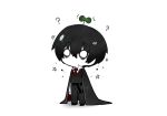 1boy ? bags_under_eyes black_coat black_hair black_pants black_vest chibi coat coat_on_shoulders collared_shirt confused limbus_company n.i necktie pants project_moon red_necktie shirt solo sprout sprout_on_head star_(symbol) vest white_shirt yi_sang_(project_moon) 