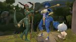 3d_(artwork) accessory bottomwear canid canine clothed clothing digital_media_(artwork) dinosaur duo female fluffy fluffy_tail forest fox fur furgonomics gold_(metal) gold_jewelry green_body green_eyes green_tail hair hi_res jewelry jungle krystal_(star_fox) lizard lizard_(petruz) loincloth looking_at_viewer mammal melee_weapon multicolored_body multicolored_ears multicolored_fur multicolored_tail nintendo partially_clothed petruz_(copyright) plant polearm pterodactylus pterosaur red_hair reptile scales scalie smile source_filmmaker spear staff star_fox tail tail_accessory tailband theropod thevestige tree tribal tribal_clothing tribal_jewelry tribal_outfit tyrannosaurid tyrannosauroid tyrannosaurus tyrannosaurus_rex warfare_krystal weapon