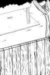 2020 backyard black_and_white comic detailed_background dialogue digital_drawing_(artwork) digital_media_(artwork) english_text fence grass hi_res monochrome offscreen_character outside plant porch sebdoggo serenity_(comic) spider_web text tree zero_pictured