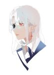  closed_mouth coat eyepatch highres inverted_cross_earrings keibleh long_hair marianne_(keibleh) one_eye_covered original pointy_ears portrait red_eyes simple_background slit_pupils white_background white_hair 